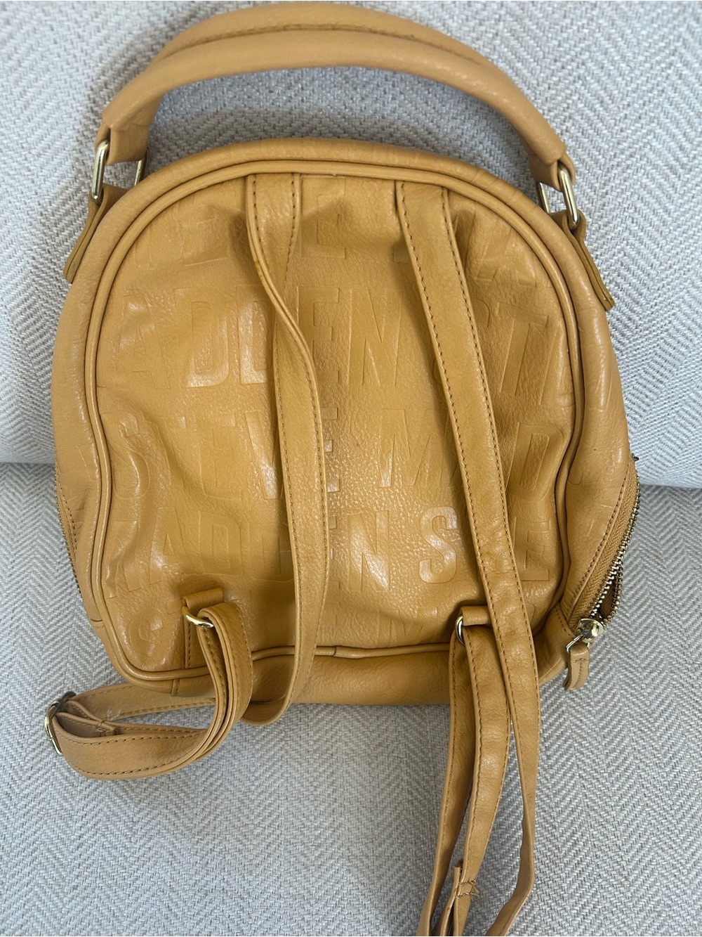 Steve Madden Mustard Mini Backpack with Embossed Logo - Picture 2 of 3